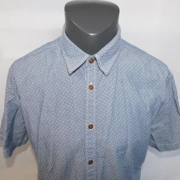 Point Zero Black Label Mens L Blue Polka Dot Short Sleeve Button Front Shirt - Picture 2 of 10